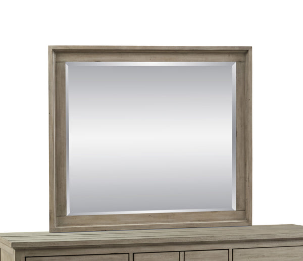 English Elm Mirror, 43" Beveled Orchard Grey Frame — Distressed Hand‑Planed Wood, Transitional Style, Ready-to-Hang B108P163866