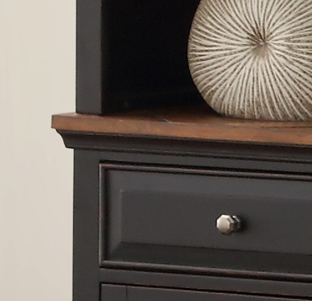 English Elm Left Left Bookshelf Pier Cabinet in Heirloom Black — Fully Assembled, Antique Bronze Accents, Storage Blend B108P163860