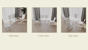 English Elm 51 Inch Glass Dining Table Set For 4 - Modern Tempered Glass Top & Ergonomic Chairs For Small Spaces W2189S00076