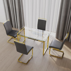 English Elm 51 Inch Glass Dining Table Set For 4 - Modern Rectangle Design With Gold Legs & Stylish Chairs W2189S00081