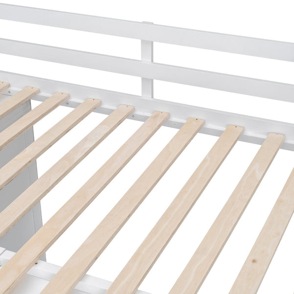 English Elm Full Size Pinewood Loft Bed with Wardrobe Staircase Storage and Open Shelving White LT000524AAK-1