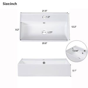 English Elm 21.6" White Bathroom Vanity with Ceramic Sink, Right Side Storage, Gold Legs, Soft-Close, Modern Elegance SV000006AAE