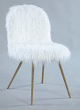 White Faux Fur Glam Accent Chair, Rose Gold Legs, 19x22x34.5, Cushioned Seat & Back