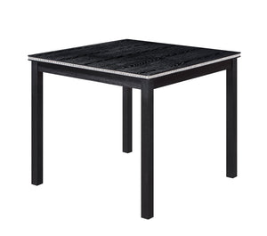 English Elm 5 Piece Wooden Dining Table Set - Elegant Square Table With Crystal Trim & 4 Upholstered Chairs, Black W1998S00041