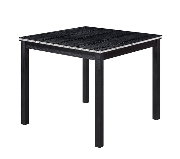 English Elm 5 Piece Wooden Dining Table Set - Elegant Square Table With Crystal Trim & 4 Upholstered Chairs, Black W1998S00041