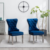 Set of 2 Blue Velvet Tufted Chairs with Nailhead Trim - Contemporary Style