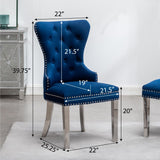 English Elm Montura Contemporary Tufted Velvet Chair With Nailhead Trim, Set Of 2, Blue