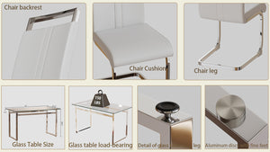 English Elm 51 Inch Glass Dining Table Set For 4 - Modern Tempered Glass Top & Ergonomic Chairs For Small Spaces W2189S00076