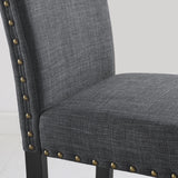 Gray Nailhead Trim Dining Chairs Set of 2 in Fabric, Sturdy Hardwood Frame