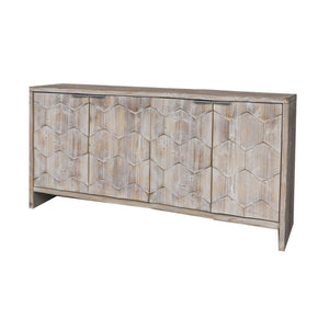 English Elm Accent Farmhouse Sideboard with Fluted Doors Natural Wood Wash Finish Dining Storage W1435P151555