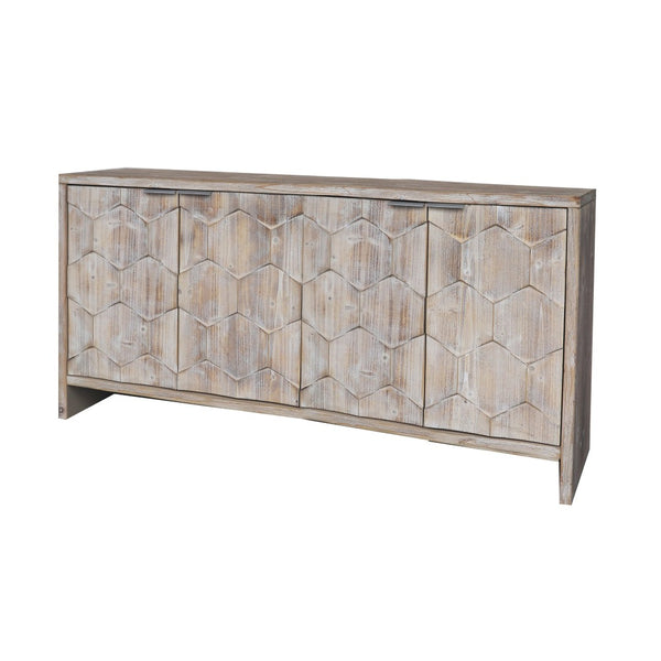 English Elm Accent Farmhouse Sideboard with Fluted Doors Natural Wood Wash Finish Dining Storage W1435P151555