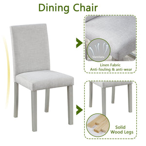 English Elm 5 Piece Wooden Dining Table Set - Elegant Square Table & 4 Upholstered Chairs In Silver Grey Finish W1998S00042