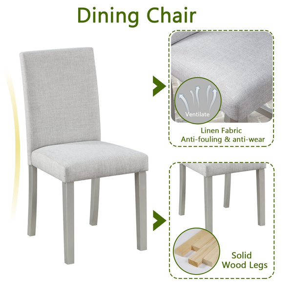 English Elm 5 Piece Wooden Dining Table Set - Elegant Square Table & 4 Upholstered Chairs In Silver Grey Finish W1998S00042