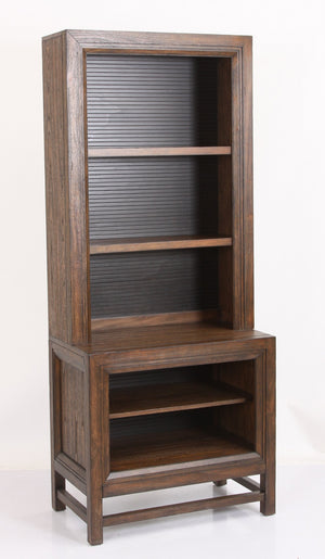 English Elm Bookcase Rustic Buckeye & Black Two-Tone Pier, 3 Shelves, Shutter Slat Details, Fully Assembled B108P163819