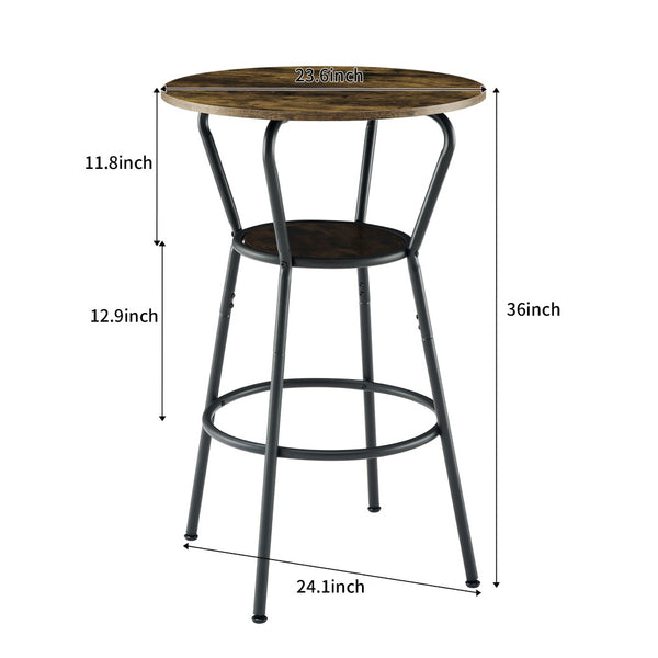 English Elm Round Pub Height Bar Set with Shelf Upholstered Stool Rustic Farmhouse Kitchen W1903P149221