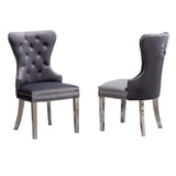 English Elm Montura Contemporary Tufted Velvet Chair With Nailhead Trim, Set Of 2, Gray