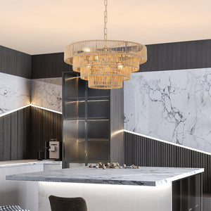 English Elm (Same As W1340P155976/L1019-4) 20" Boho Modern 4-Layer Woven Hemp Chandelier - Elegant Pendant Light Fixture W1340P206665