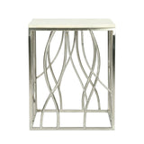 English Elm Kameral Square Marble End Table With Stainless Steel Base