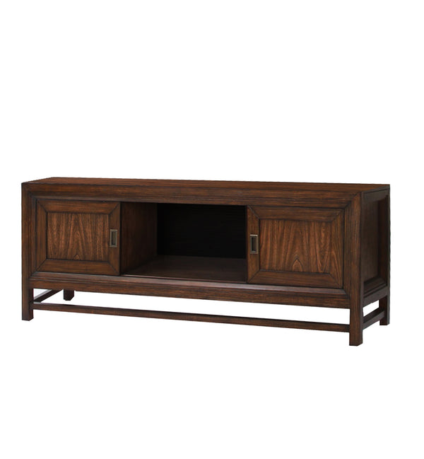 English Elm 74" TV Stand Console Rustic Buckeye & Black Two-Tone Finish, Preassembled Media Console for TVs up to 85" B108P163818