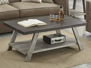 English Elm Athens Contemporary Two-Tone Wood Shelf Coffee Table In Weathered Walnut and Gray