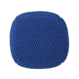 English Elm Christopher Knight Home® - Pim Navy Knitted Cotton Pouf Cube 20.5x20.5x16.5 – Modern Textured Seat with Breathable Cotton Fill 62659.00NVY