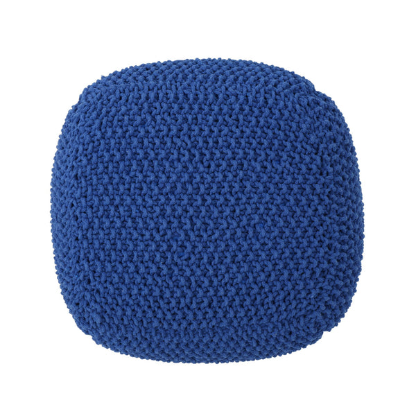 English Elm Christopher Knight Home® - Pim Navy Knitted Cotton Pouf Cube 20.5x20.5x16.5 – Modern Textured Seat with Breathable Cotton Fill 62659.00NVY