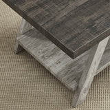 English Elm Athens Contemporary Two-Tone Wood Shelf Side Table In Weathered Walnut and Gray