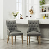 English Elm Grey Button Tufted Solid Wood Wingback Hostess Chairs With Nail Heads Set Of 2