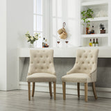 Set of 2 Tan Wingback Hostess Chairs with Nail Heads, Solid Wood, Button Tufted