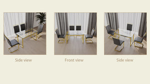 English Elm 51 Inch Glass Dining Table Set For 4 - Modern Rectangle Design With Gold Legs & Stylish Chairs W2189S00081