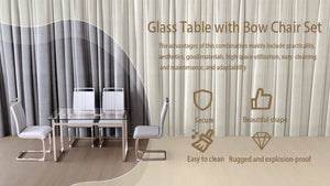English Elm 51 Inch Glass Dining Table Set For 4 - Modern Tempered Glass Top & Ergonomic Chairs For Small Spaces W2189S00076