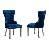 English Elm Montura Contemporary Tufted Velvet Chair With Nailhead Trim, Set Of 2, Blue