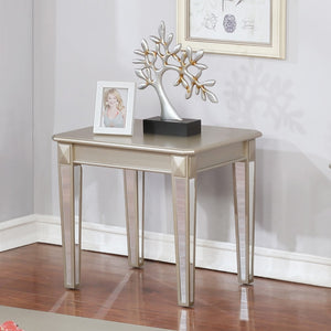 English Elm Barent Contemporary Wood End Table With Mirrored Legs, Champagne