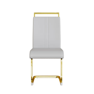 English Elm Modern Dining Chairs Set Of 4 - Elegant Pu Faux Leather High Back With Gold-Plated Metal Legs W2189133302