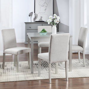 English Elm 5 Piece Wooden Dining Table Set - Elegant Square Table & 4 Upholstered Chairs In Silver Grey Finish W1998S00042