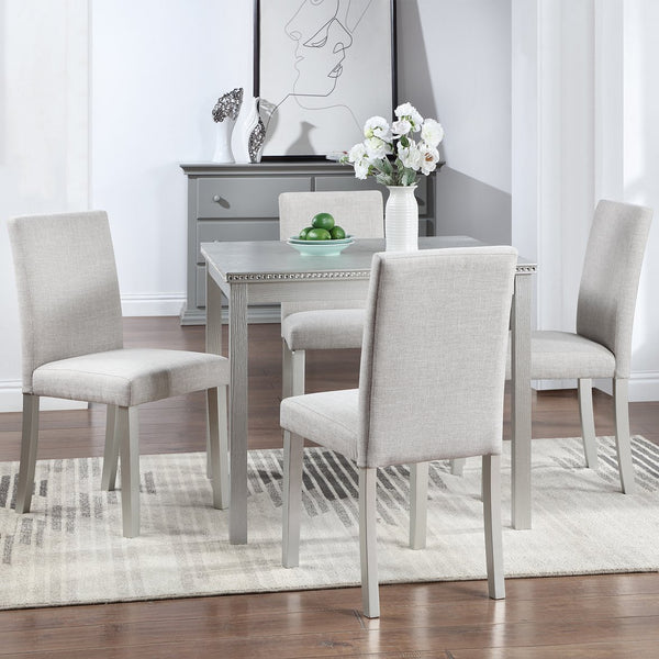 English Elm 5 Piece Wooden Dining Table Set - Elegant Square Table & 4 Upholstered Chairs In Silver Grey Finish W1998S00042