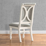 English Elm Belleza Antique White Solid Wood Upholstered Dining Chairs, Set Of 2