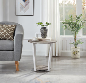 English Elm Elysian Contemporary Round End Table With Shelf, Gray