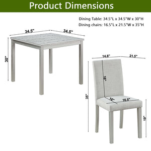 English Elm 5 Piece Wooden Dining Table Set - Elegant Square Table & 4 Upholstered Chairs In Silver Grey Finish W1998S00042