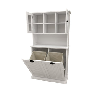 English Elm Two-compartment Tilt-out Laundry Cabinet Tall White Mdf Bathroom Storage with Shelves W1120S00001