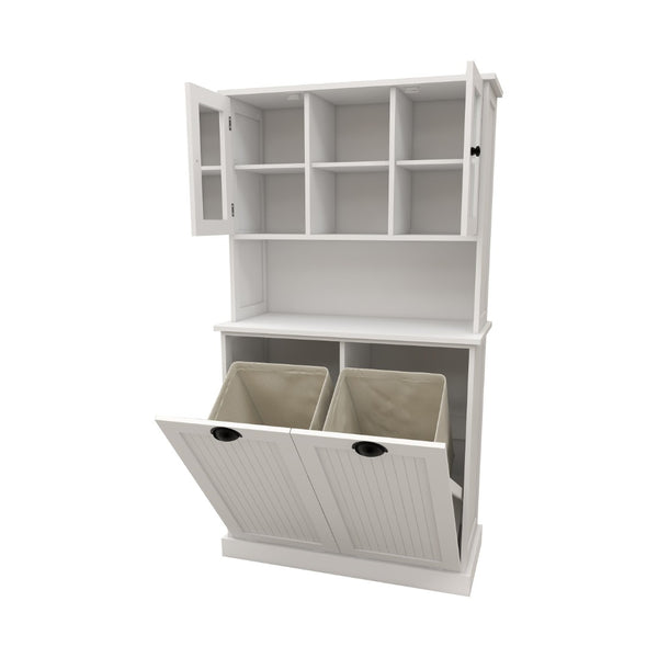 English Elm Two-compartment Tilt-out Laundry Cabinet Tall White Mdf Bathroom Storage with Shelves W1120S00001