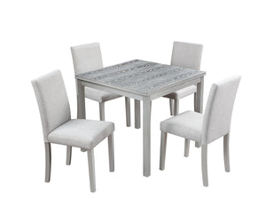 English Elm 5 Piece Wooden Dining Table Set - Elegant Square Table & 4 Upholstered Chairs In Silver Grey Finish W1998S00042