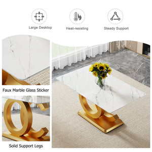 English Elm A Striking Modern Minimalist Rectangular Dining Table For 6-8 With Gold Base & Tempered Glass Top W1151S04361