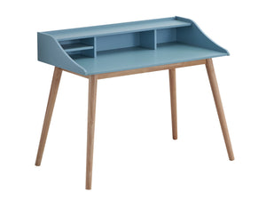 English Elm Roskilde Mid-Century Modern Wood Writing Desk With Hutch, Blue