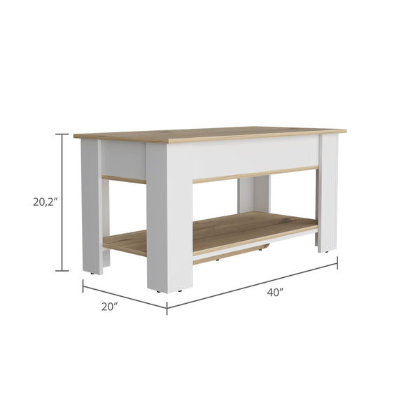 English Elm Storage Table with Liftable Top and Shoe Rack Lower Shelf Light Oak White – Space-Saving Entryway Storage B097133162