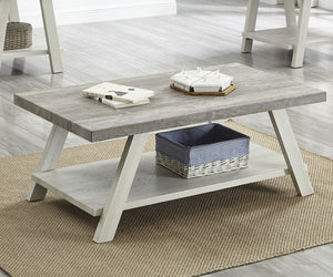 English Elm Athens Contemporary Two-Tone Wood Shelf Coffee Table In Weathered Gray and Beige