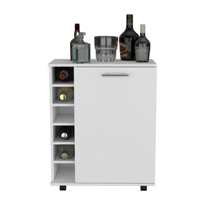 English Elm Bar Coffee Cart 32" H with Six-Bottle Rack, Rolling Cabinet Storage, Single-Door Shelf for Glasses and Snacks White 33.85 L x 24.4 W x 5.51 H B097133388