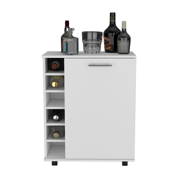 English Elm Bar Coffee Cart 32" H with Six-Bottle Rack, Rolling Cabinet Storage, Single-Door Shelf for Glasses and Snacks White 33.85 L x 24.4 W x 5.51 H B097133388