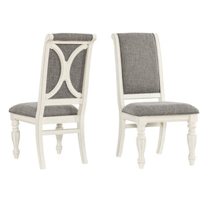 English Elm Belleza Antique White Solid Wood Upholstered Dining Chairs, Set Of 2