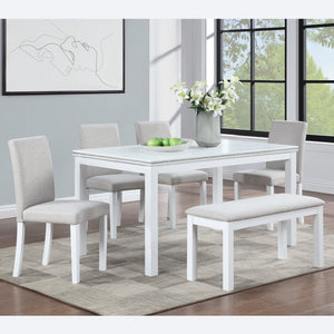English Elm 6 Piece Wooden Dining Table Set - Elegant Rectangular Table With Upholstered Chairs & Bench For 6 W1998S00046